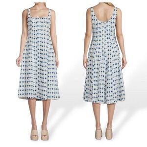 Christian Lacroix Blue & White Diamond Print Linen Blend Midi Dress Size Medium